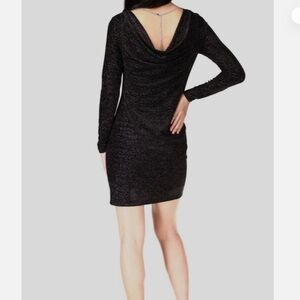 Michael Kors Black Metallic Velvet Drape Neck Chain Mini Dress